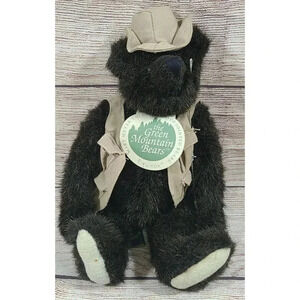 Mary Mayer Plush Green Mountain Bears Jointed Fishing Teddy Bear Equinox 11" NOS
